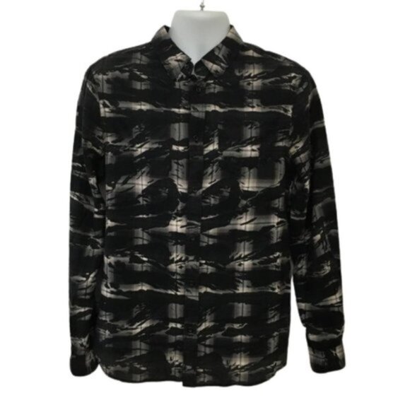 All Saints Bissau Asymmetric Plaid Long Sleeve Shirt - Picture 1 of 8